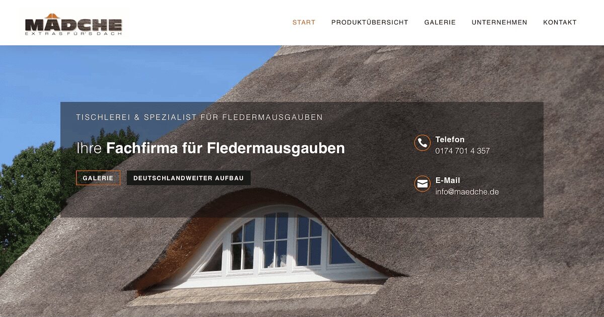 Website eines Handwerksbetriebs für Fledermausgauben