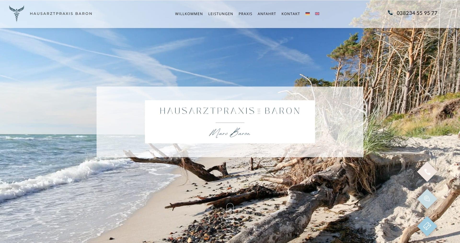 Praxis-Website mit Ostseemotiv auf der Startseite