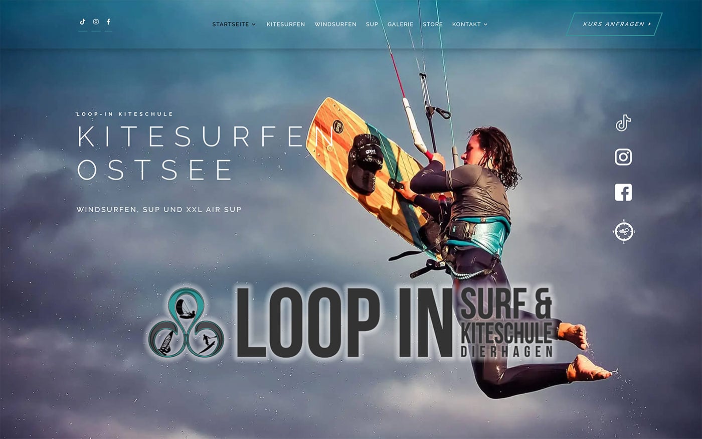 Website einer Kiteschule an der Ostsee
